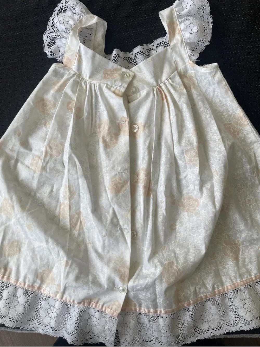 Girls Lace-Trim Casual Dress in Cream with Pink Accents made in USA